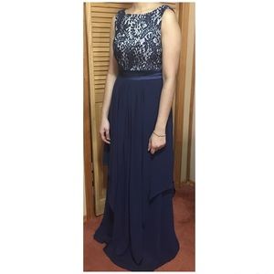 Ever Pretty Evening Gown in Navy Blue and Silver.